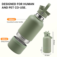 Bouteille d'eau portable SilverJet 32oz avec logo personnalisé, en acier inoxydable 304, isolée, étanche, avec bol amovible pour chien/chat et double couvercle