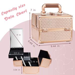 Custodia portatile per trucco duro con Design alla moda e chiusura aperta a specchio in metallo da viaggio per Organizer - Product Image 3