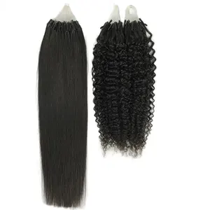 Feathered Raw Virgin Remy Natural Micro Loop Ring Bond Hair Extensions Drawn 613 Color Kinky Curly Human Hair