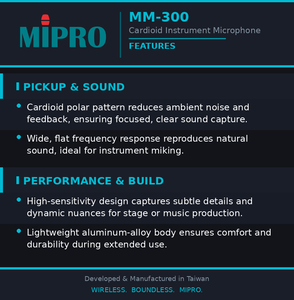 Micrófono de Instrumento MIPRO con Amplia Respuesta de Frecuencia, Alta Sensibilidad, Micrófono de Escenario Hecho de Aleación de Aluminio, Micrófono de Grabación - Product Image 5