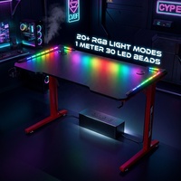 Bureau d'ordinateur de jeu AOR avec éclairage RGB, porte-gobelet, plateau pour écouteurs, bureau en bois et fibre de carbone, vente en gros d'usine