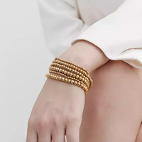 Bracelets Empilables Élastiques Plaqué Or 18K PVD en Acier Inoxydable Imperméable avec Perles Dorées, pour Adolescentes et Femmes