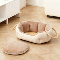 Petopia Premium Luxus Komfortables Hunde-Plüschbett Rechteckiges Donut-Auto-Haustierbett mit Abnehmbarem Bezug Leinen Einfarbiger Cord