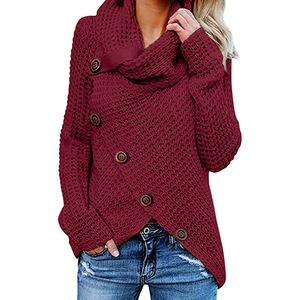 Roupas Femininas de Inverno Atacado Suéter com Botão Moda Suéter de Tricô <span class=keywords><strong>Chunky</strong></span> com Gola Alta - Product Image 6