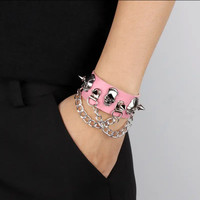 [Gorgeousxx] Bracelets en cuir PU à rivets et pampilles style gothique pour femmes, bijoux de fête punk