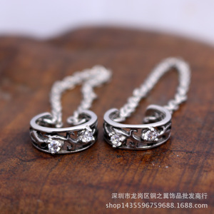 Yunnique – boucles d'oreilles à clipser en acier inoxydable 316, motif rétro creux, incrustées de diamants, pour femmes, avec chaîne, bijoux de fête - Product Image 5