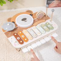 Montessori Toys Baby Rattles Multifunctional Wooden Bear Piano Drum Percussion Instrument for 1-3 Years Kids Birthday Gift