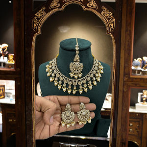 High-End Quality Vintage South Indian Ethnic Designer Gold Plated Touch Necklace <b>Set</b> and <b>Earrings</b> for Weddings Fashion Jewelry - Product Image 3