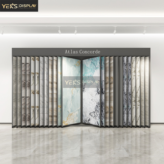 Custom Modern Eco-Friendly Stone Display Rack Granite Marble Porcelain Tile Flip Stand with Independent Framed Rock Plate Wheels