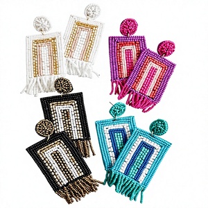 Pendientes Colgantes Hechos a Mano con Cuentas Geométricas y Flecos, Borlas Coloridas, Joyería Étnica para Mujer - Product Image 1