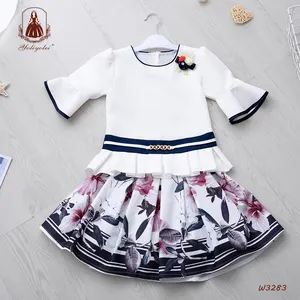 Wholesale African Style Casual Half Sleeve Children Cloth Flower Printed Top And Skirt Pattern African Girl Clothing Suits Sets