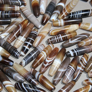 Hạt chuỗi đá Chalcedony nguyên chất, đá quý, mã não Tây Tạng Dzi hình trụ bán buôn - Product Image 2