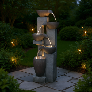 Fontaine d'eau extérieure 39 pouces avec lumières LED, décoration de jardin en pierre, design contemporain - Product Image 2