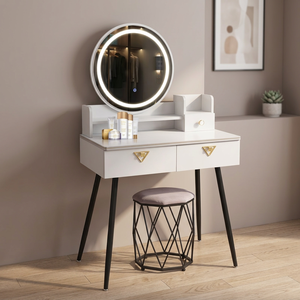 Modern <b>Makeup</b> Vanity <b>Table</b> <b>with</b> <b>Lighted</b> Mirror Storage Drawers for Bedroom Furniture - Product Image 4