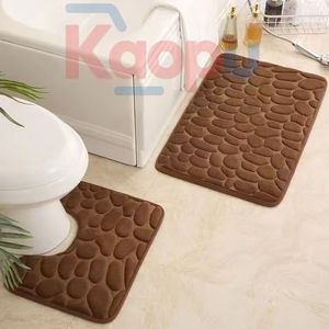 Ensemble de tapis de bain Cangming en polaire corail gaufré, couleur unie, moderne, simple, lavable à la main, pour salle de bain - Product Image 2