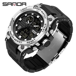 Sanda 9011 Colloïdale Korrels Siliconen Horlogeband 50M Diep Waterdicht Heren Handhorloge Digitaal Uurwerk Elektron + Kwarts Goud - Product Image 5
