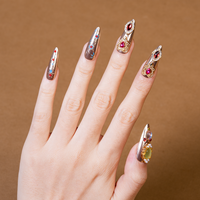 Ongles à presser de luxe couleur or champagne avec pierres précieuses, perles 3D et strass, fabrication mécanique, vente en gros, emballage personnalisable