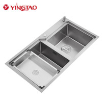 Évier de cuisine YINGTAO, nouveau design, à encastrer, finition dorée polie, noir, contemporain, double bac, pour intérieur