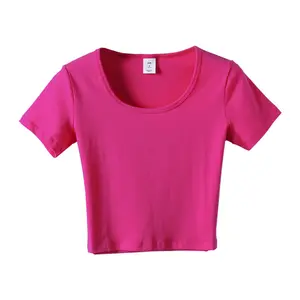 spandex shirt donne pianura Suppliers-Maglietta normale ritagliata delle donne della cima dello spazio in bianco di allungamento 95% del cotone 5% per le signore