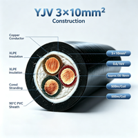 Cable de Alimentación Residencial YJV de 3 Núcleos, 10mm2, Aislamiento XLPE, Revestimiento de PVC, Cobre, 0.6/1kV, 100m por Tambor, para Distribución Doméstica