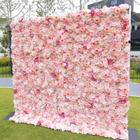 Mur de fleurs artificielles en tissu rose enroulable, toile de fond florale 3D pour mariage, fête, photomaton, décoration d'événements