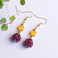 Anting-anting kepang tema tanaman & bunga kristal mikro alami Hydrangea dengan pengait telinga perak 14K/925, lapisan tahan luntur