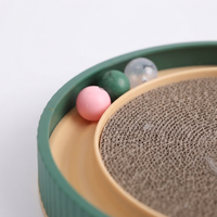 Grattoir pour chat en carton ondulé à rebord profond et rond, avec piste à bille intégrée, planche à gratter interactive, jouets pour chat