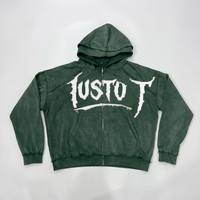 Sweat à capuche zippé pour homme en molleton de coton épais, style streetwear Y2K grunge, avec appliqué vieilli, vente en gros personnalisée