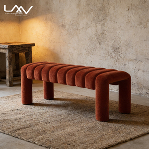 Banc de fin de lit moderne en tissu rembourré avec structure en bois, idéal pour chambre d'hôtel, villa ou salon – Style et confort pour votre espace de détente. - Product Image 2