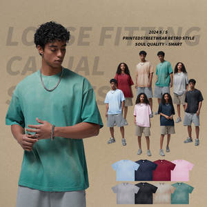 เสื้อยืดสตรีทแวร์วินเทจพิมพ์ลาย DTG แบบกำหนดเอง ผ้าฝ้าย 250 กรัม ซันวอช ดีไซน์ทำสีซีดแบบพ่นสี ทรงโอเวอร์ไซส์สำหรับผู้ชาย รับผลิตแบบ OEM - Product Image 4