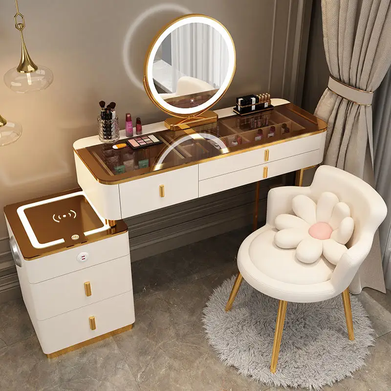 Smart dresser Wireless charging light luxury Nordic bedroom modern simple multi-functional solid wood makeup table