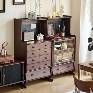 French Retro Style Floor Standing <b>Sideboard</b> With Drawers And Glass Doors Living Room Storage Cabinet - Product Image 2