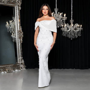 Abito da Sera di Lusso a Sirena <span class=keywords><strong>Nero</strong></span> con Spalle Scoperte Fiocco Strass e Perline Abito <span class=keywords><strong>Lungo</strong></span> Formale Fasciante da Cerimonia per Donna - Product Image 3