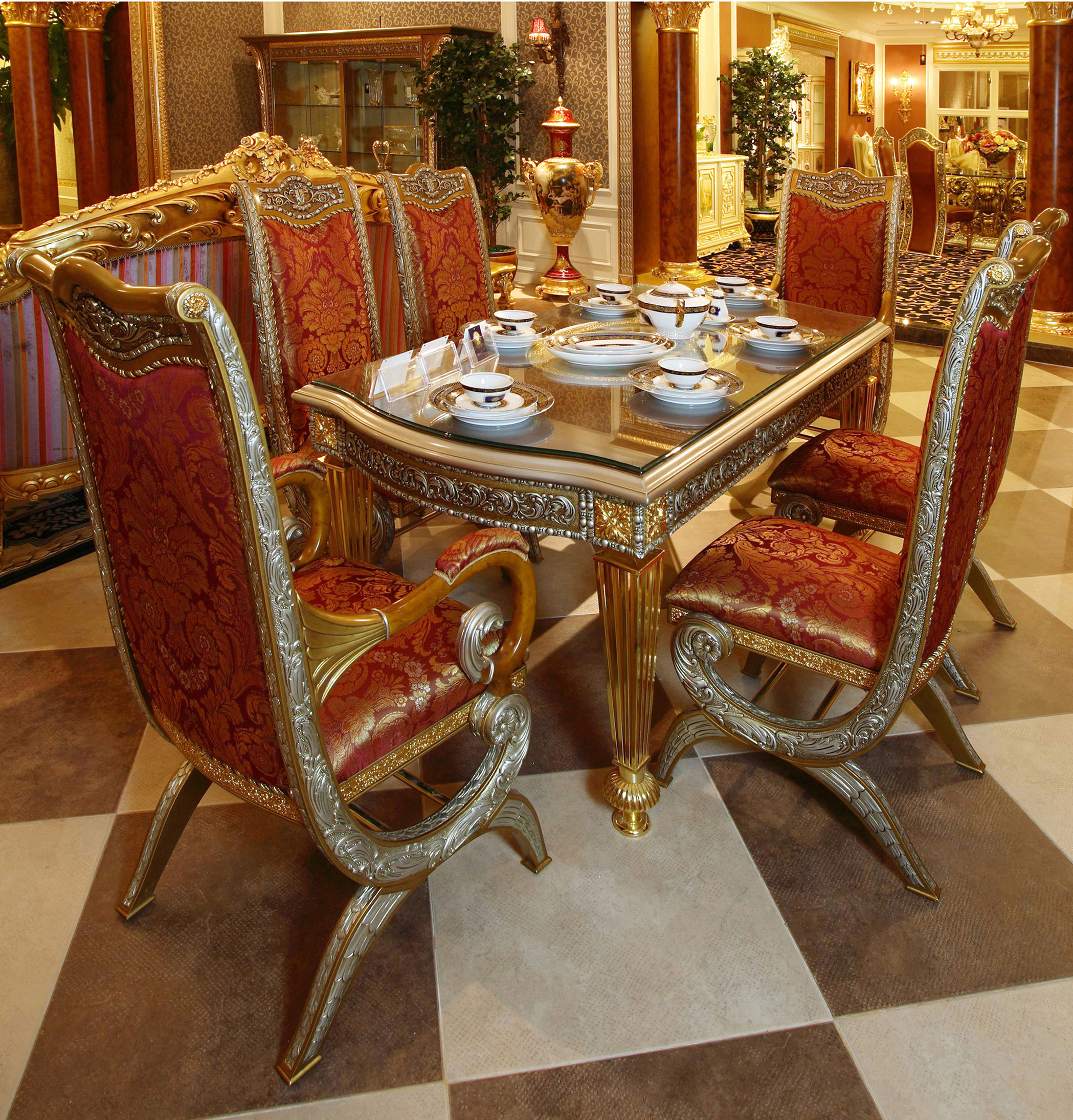 高級フレンチロココスタイルエンジェルダイニングテーブルセット