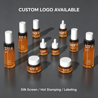 Set Botol Kaca Gradasi Amber Botol Kosong Tutup Putih Logo Kustom Berbagai Ukuran untuk Lotion Serum Krim