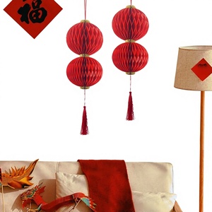 Lanterna di Carta a Nido d'Ape Rossa per Capodanno, Decorazione Fai-da-Te per Festival Primaverile, Modello HZ013 - Product Image 1