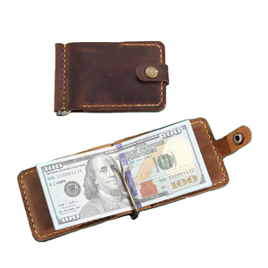 Coffee Genuine Leather Moneyclip Wallet Credit Card Holder Vintage Retro Cowhide Leather Money Clip Minimalist Wallets for Men - Product Image 1