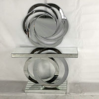 Table console moderne de luxe en verre argenté avec base ronde et miroir mural pour l'entrée du couloir