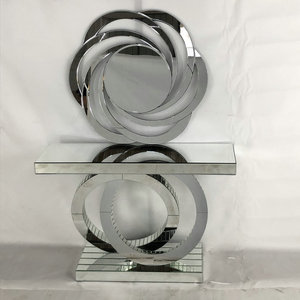 Modern Luxury Silver Glass Round Base Mirrored <strong>Console</strong> <strong>Table</strong> With Wall Mirror <strong>for</strong> Hallway Entrance - Product Image 3