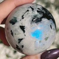 Sphère de cristal de quartz naturel de haute qualité de 7,5-8 cm, pierre de lune arc-en-ciel, motif floral blanc et noir, collection artisanale DIY