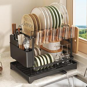 Çift Katlı Küçük Ev Tipi Mutfak Saklama Rafı Kaseler Tabaklar Çubuklar Metal Bulaşık Kurutmalığı Modern Su Geçirmez - Product Image 1