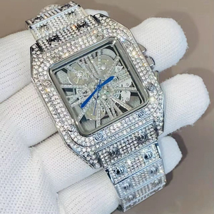Orologio da Uomo di Lusso Personalizzato con Logo, Quadrante Quadrato 44mm in Lega e Vetro, Impermeabile, Movimento al Quarzo, Completamente Tempestato di Diamanti, Lancette Lucide 10mm - Product Image 1