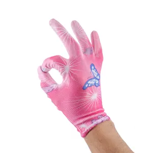 13G Polyester Work Printing Gloves Construction PU Gloves Nylon Gloves For General Purpose Work