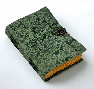 Antique Deckle Edge Leather Handmade Promotional <b>Diary</b> Creative Embossed Garden Flower Design <b>with</b> <b>Lock</b> Writings 7x5 Gift - Product Image 1