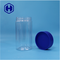 Pot rond en plastique de qualité alimentaire sans BPA, étanche, facile à ouvrir, avec couvercle à vis bleu pour bonbons, collations, guimauves