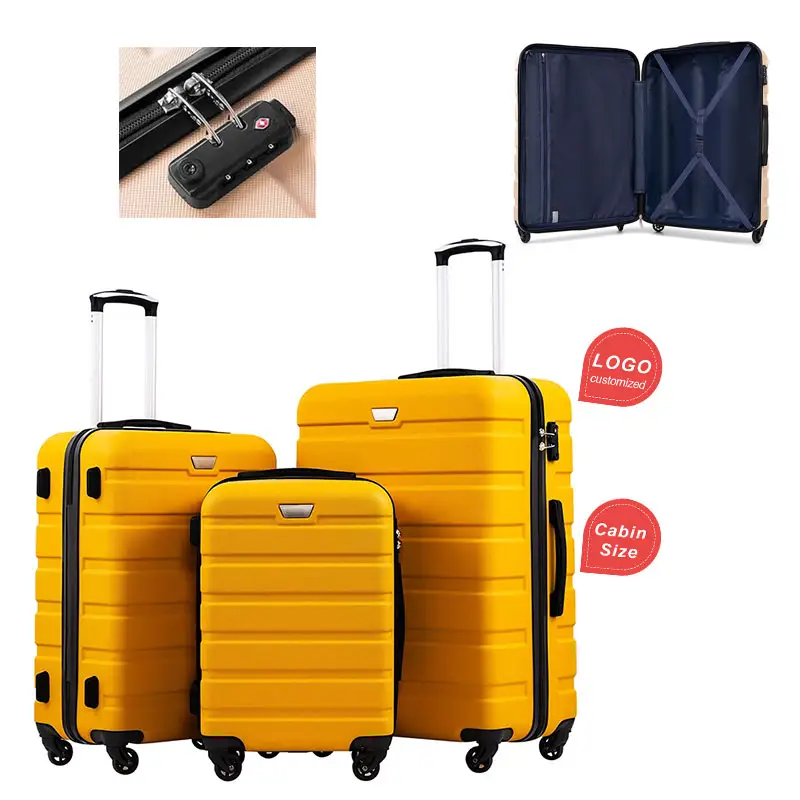 Usine OEM 3 pièces ABS valise ensemble voyage 20 24 28 pouces dur bagage ensemble roulant bagages sur roues