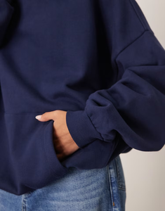 2026 Plus Size <strong>Women's</strong> Hoodies Sweatshirts 70% Cotton 30% Polyester Balloon Sleeve Oversized Premium Heavy Weight <strong>Hoodie</strong> in <strong>Navy</strong> - Product Image 4