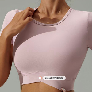 Maglietta da <span class=keywords><strong>donna</strong></span> personalizzata gilet <span class=keywords><strong>Fitness</strong></span> di alta qualità sport a maniche corte palestra allenamento Crop Top allenamento Yoga t-shirt per donne stile Casual - Product Image 5