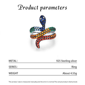 S925 <b>Silver</b> Snake <b>Ring</b> Pave <b>Set</b> With Colorful Crystals Black Rhodium Plated Unisex Cocktail <b>Ring</b> Luxury Animal Design - Product Image 2