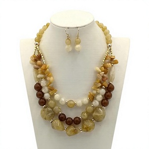 Nouvel ensemble de colliers multicouches perlés pour femmes, bijoux en pierre naturelle plaqué or, style bohème, cadeau de fête, boucles d'oreilles perles bleues et rouges - Product Image 3